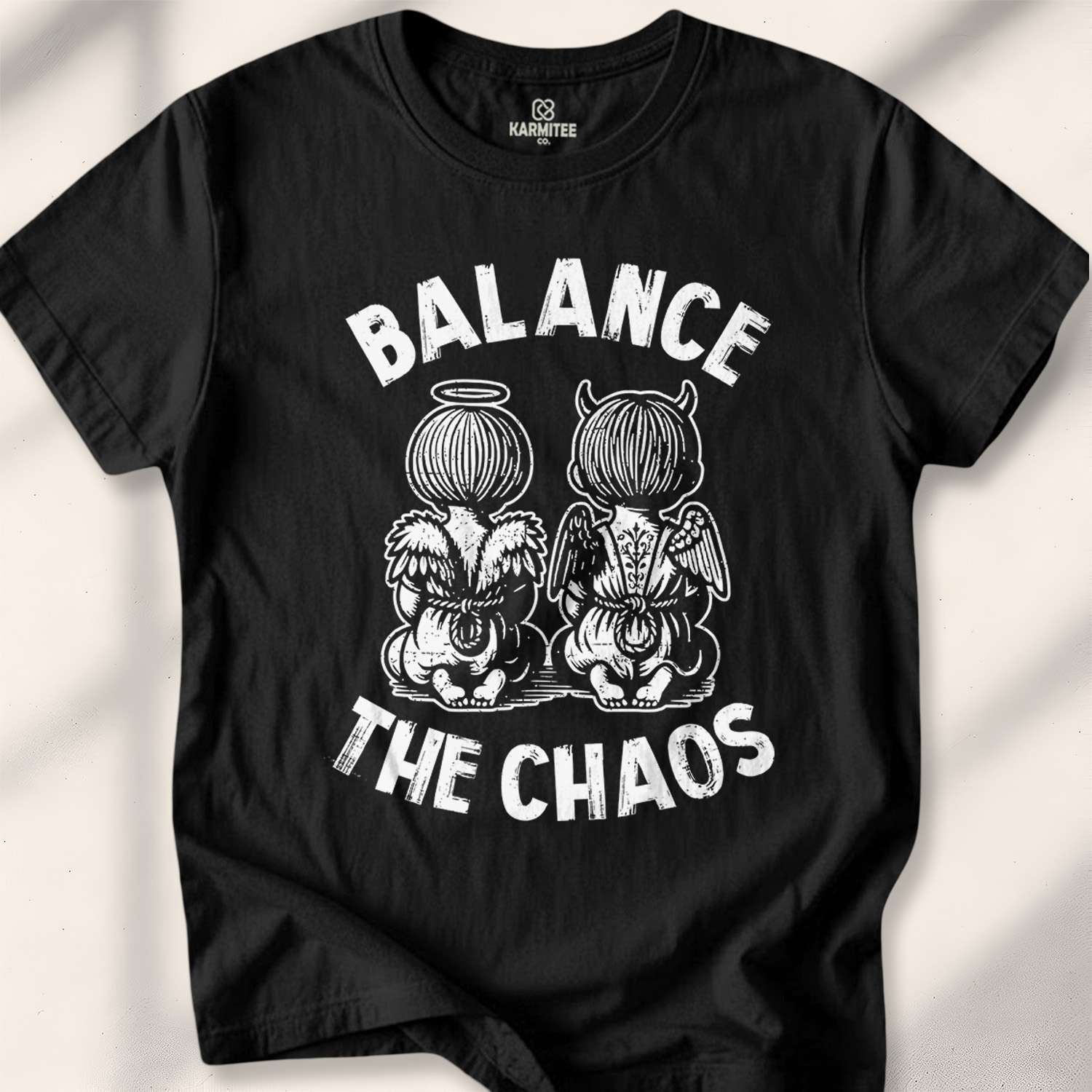 Balance The Chaos T-shirt - mindful power t-shirt - silent strength tee - centered rebel apparel - Karmitee urban zen in S - detail shot