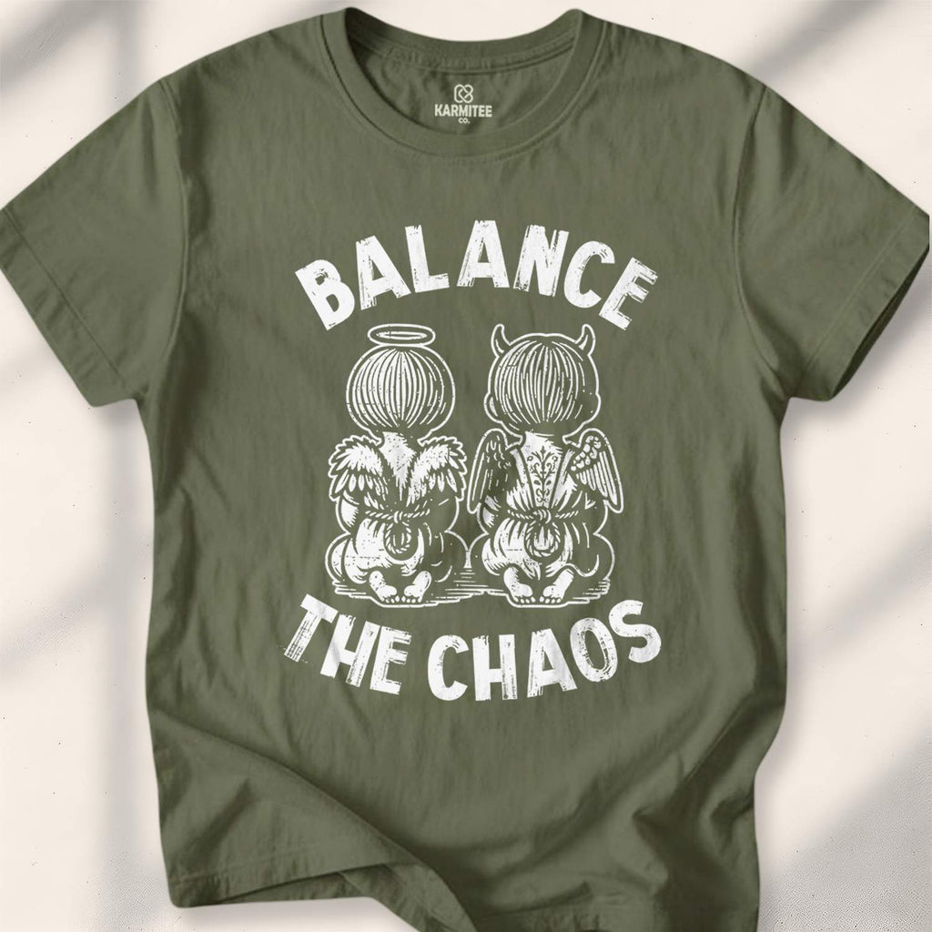 Balance The Chaos T-shirt - mindful power t-shirt - silent strength tee - centered rebel apparel - Karmitee urban zen in S - back design