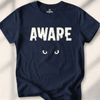 Aware (Cat's eyes) T-shirt - cat lover zen t-shirt - funny cat person tee - feline mindfulness shirt - Karmitee in S - detail shot