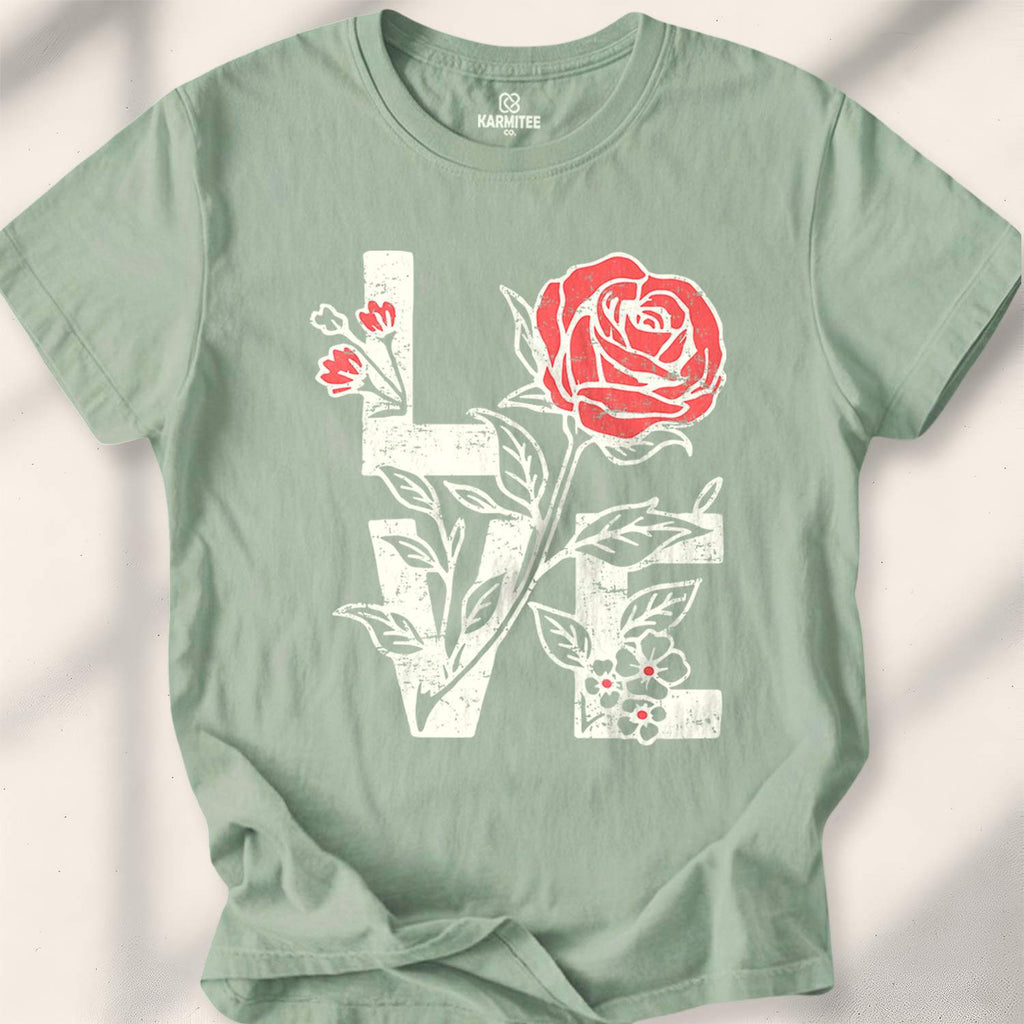 Love (With Roses Version) T-shirt - Sage