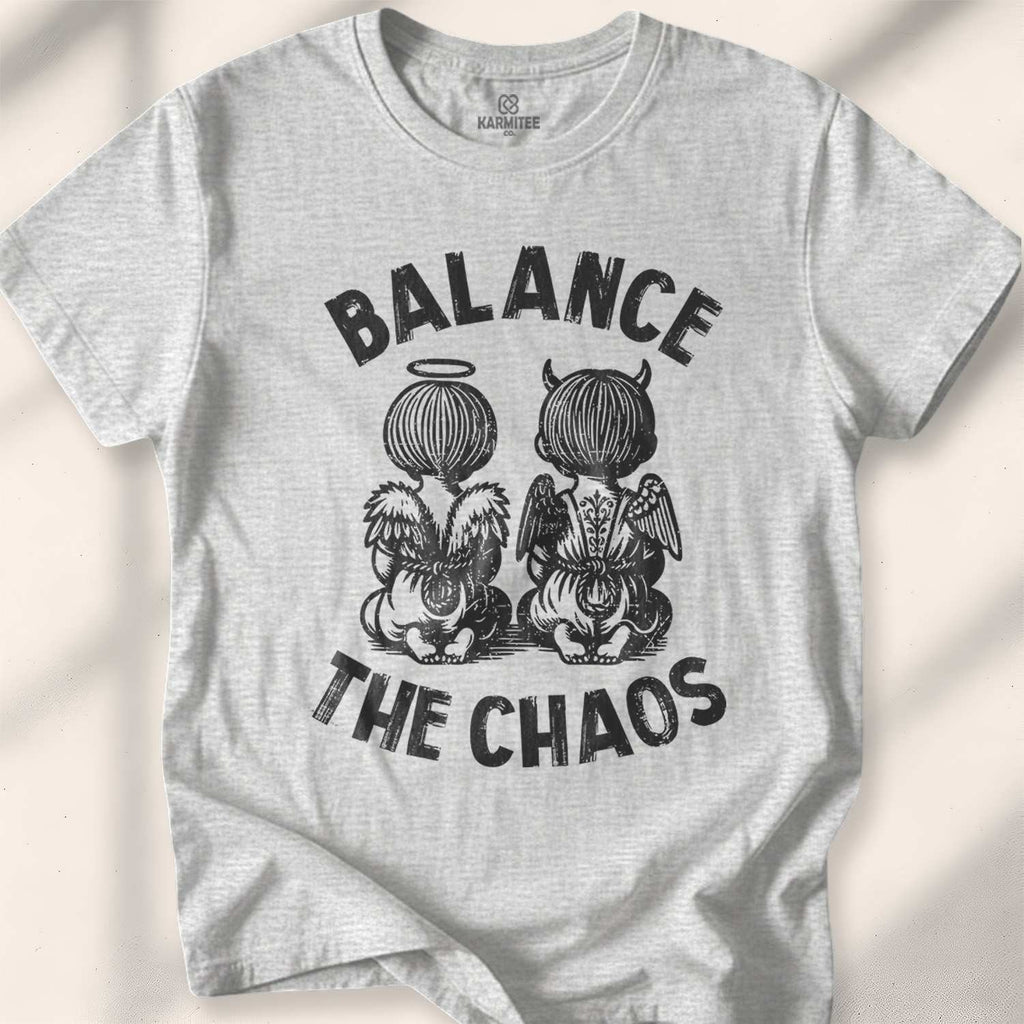 Balance The Chaos T-shirt - mindful power t-shirt - silent strength tee - centered rebel apparel - Karmitee urban zen in S - mockup