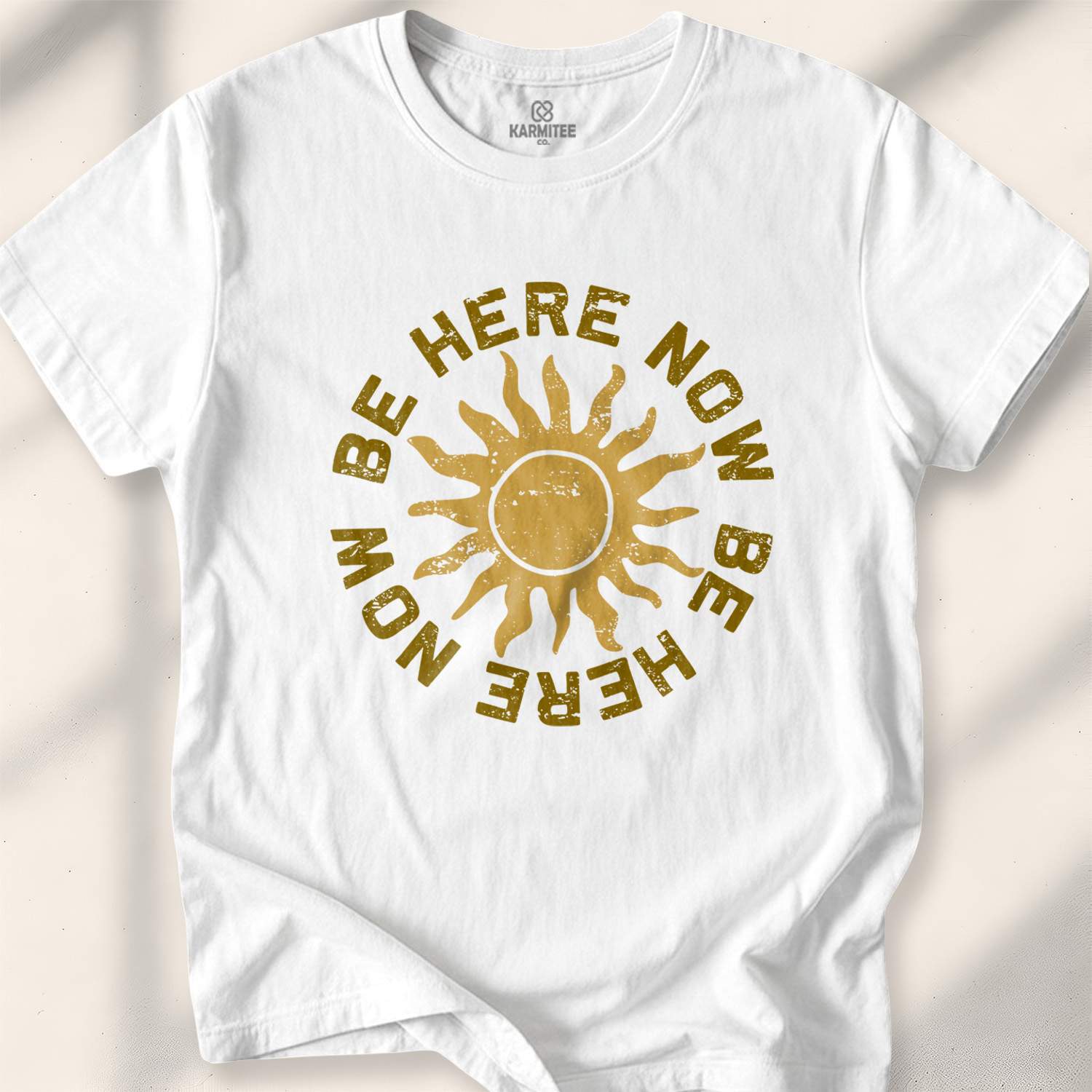 Be Here Now T-shirt - funny zen t-shirt - sarcastic mindfulness tee - ironic meditation shirt - Karmitee humor in S - lifestyle